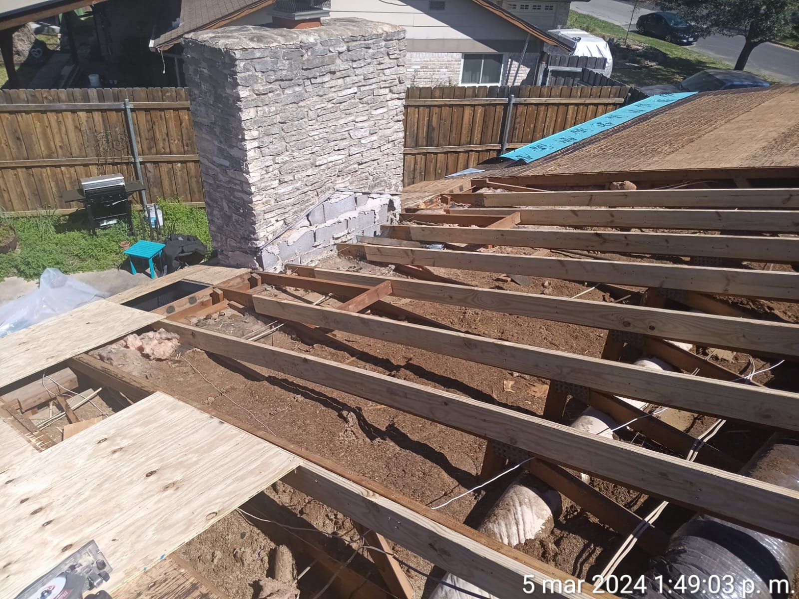 Roof framing and decking during structural repairs, Big Texas Roofing and Solar