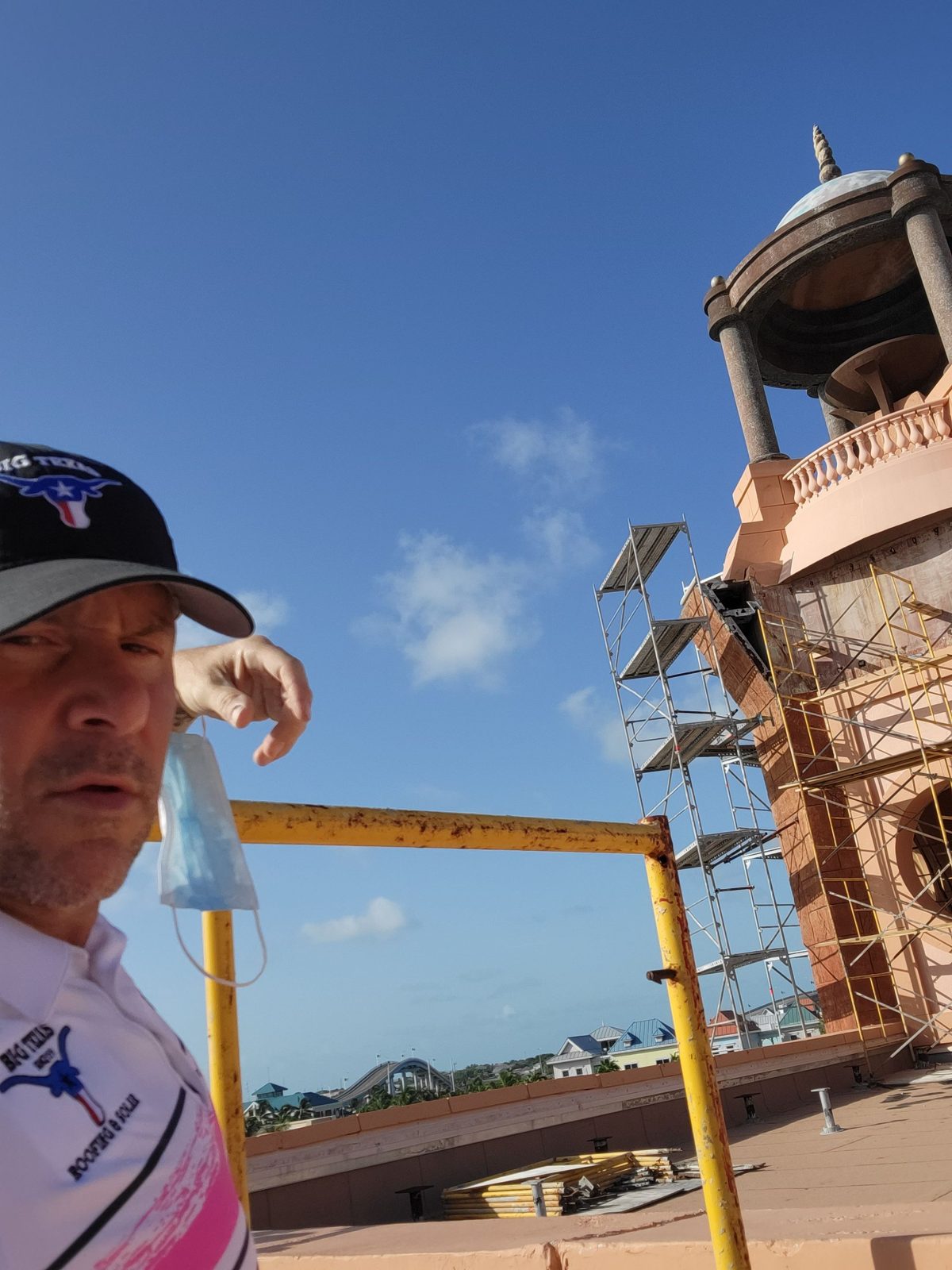 Tower structural repairs with scaffolding in place, Atlantis Bahamas
