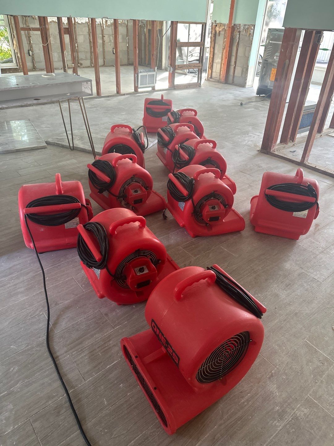 Drying equipment staged for flood mitigation work