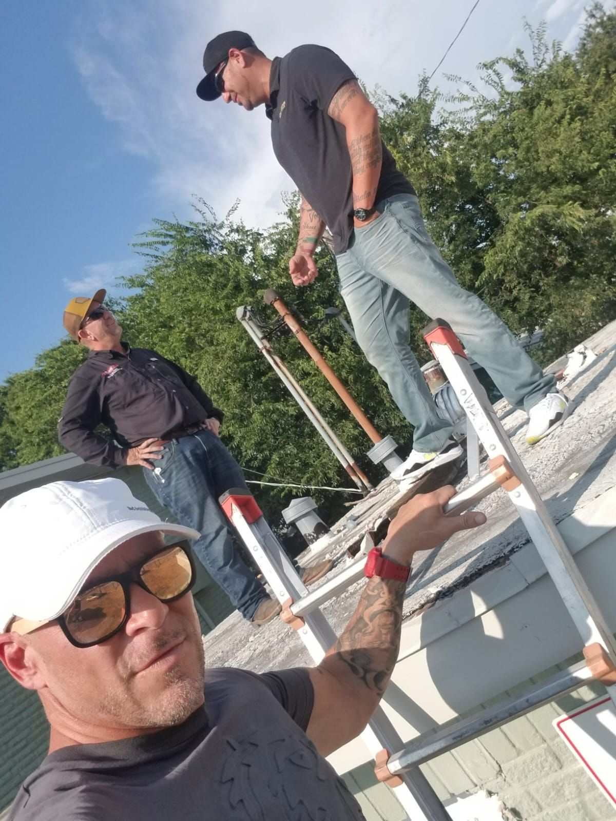 Big Texas crew working on a tile roof repair, Big Texas Roofing and Solar