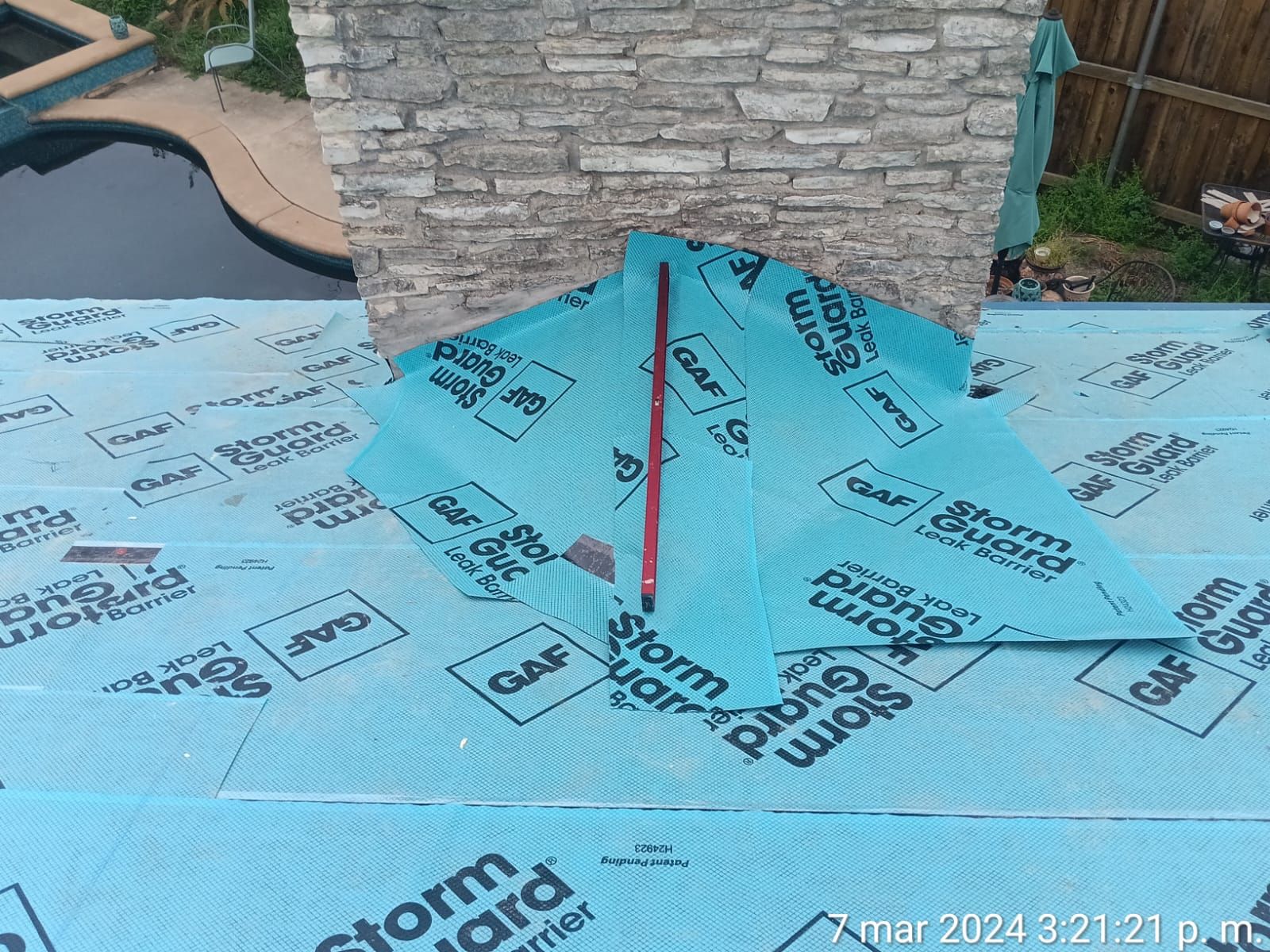 Roof underlayment installed around a chimney, Big Texas Roofing and Solar