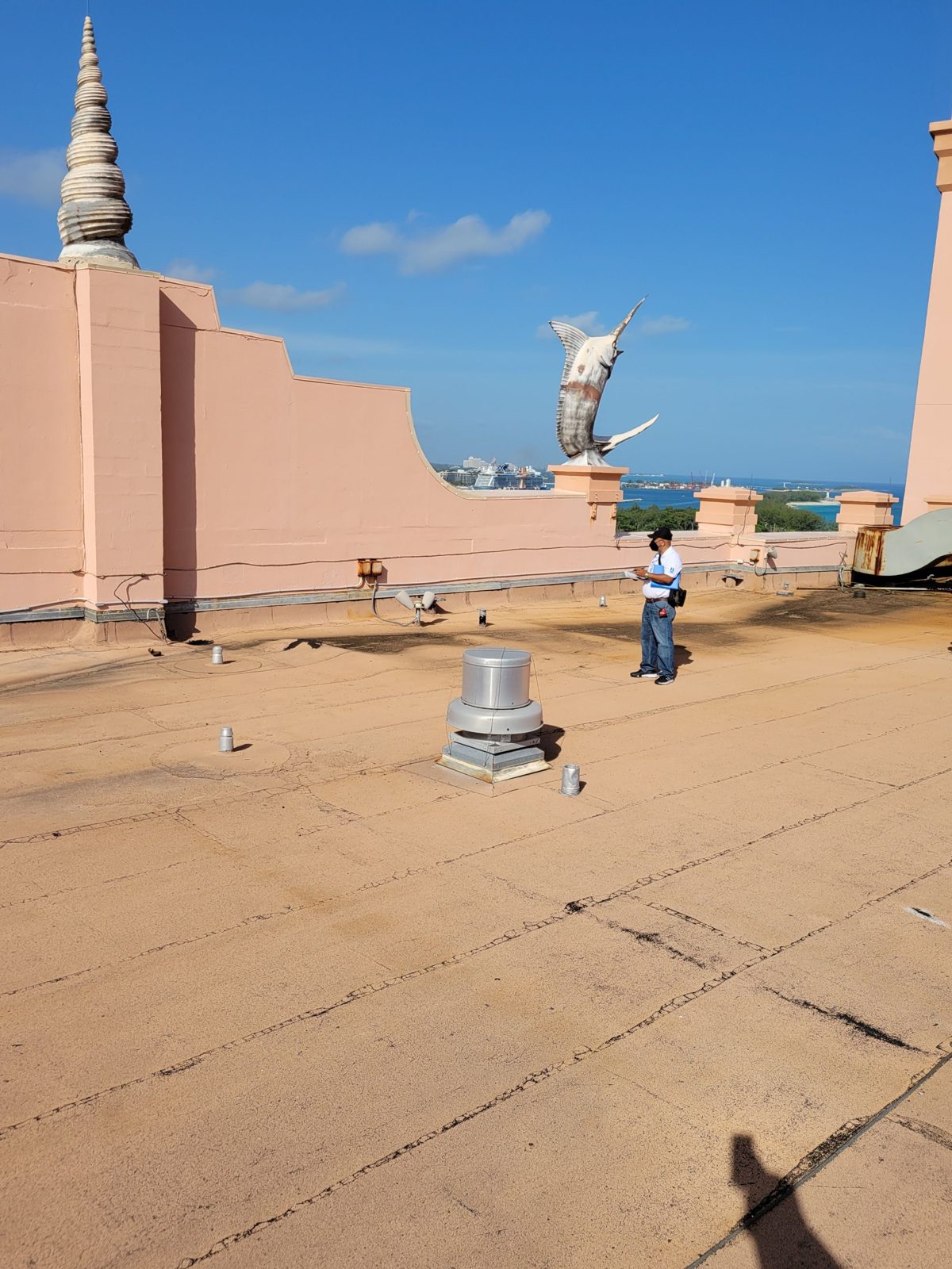 Large low slope roof area with inspector, Atlantis Bahamas