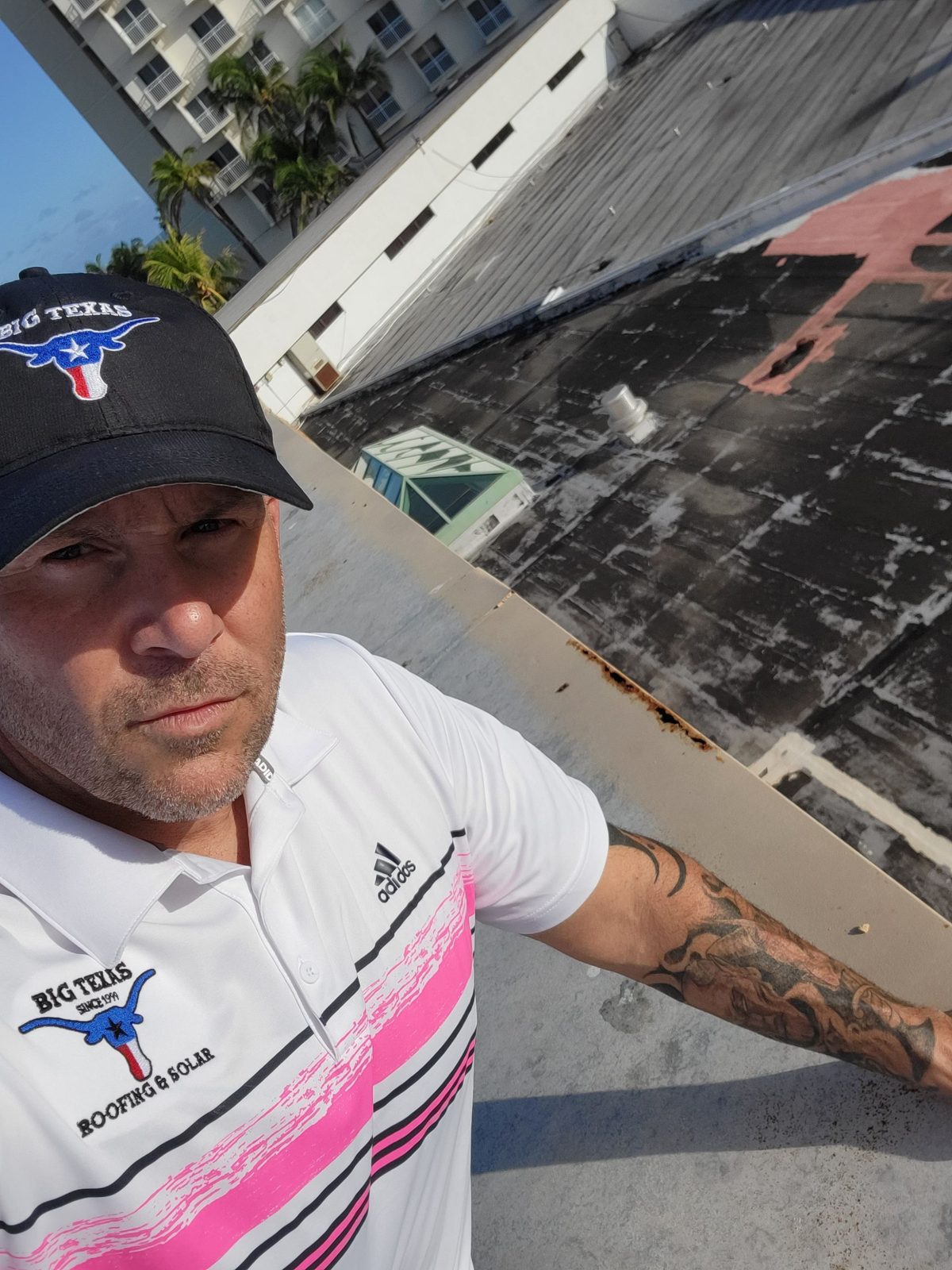 Big Texas owner on site documenting roof conditions, Atlantis Bahamas