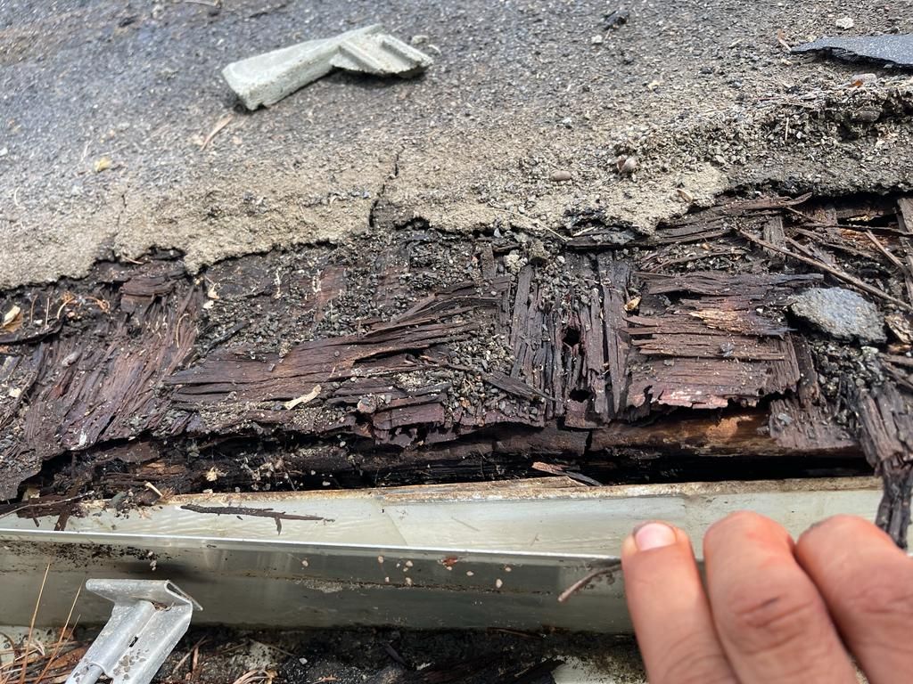 Deteriorated roof decking exposed during repairs, Big Texas Roofing and Solar