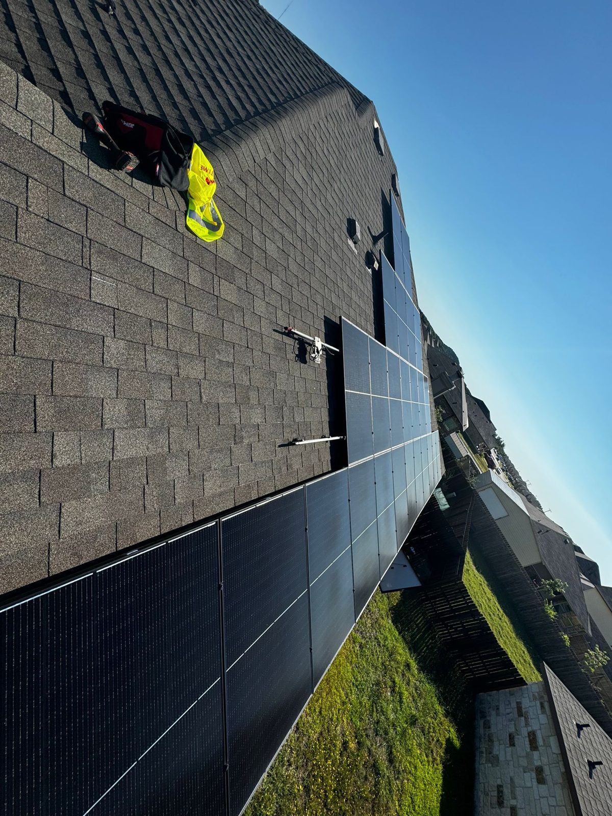 Solar panels installed along the roof edge, military veteran solar project
