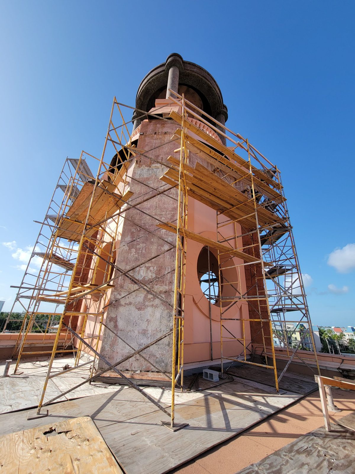 Scaffolding around a tower during structural repairs, Atlantis Bahamas