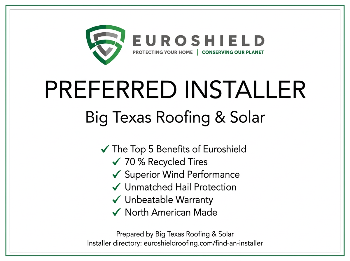 Euroshield Preferred Installer document for Big Texas Roofing & Solar