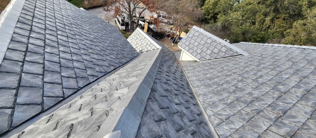 Aerial view of a completed Texas metal roof