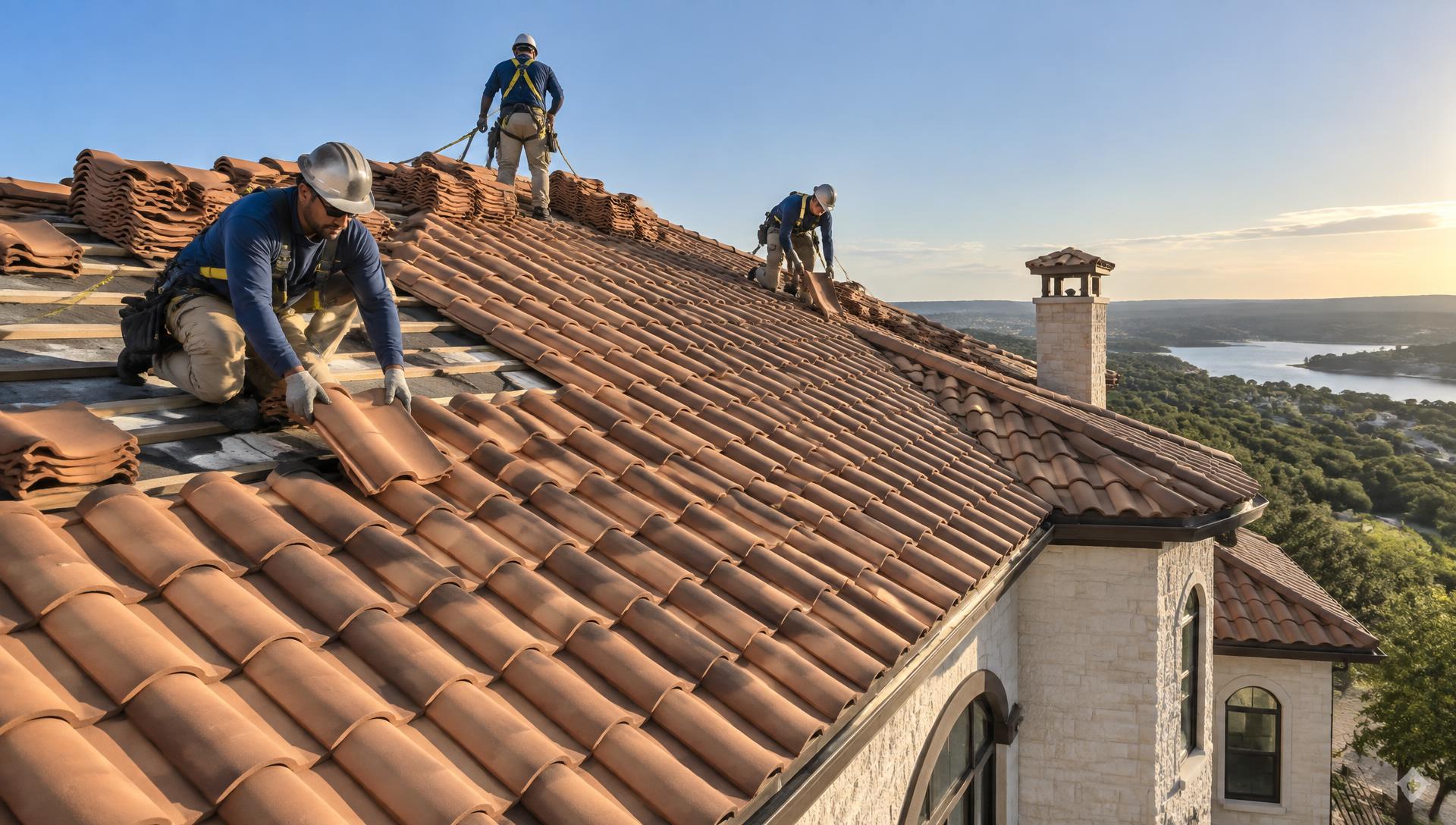 Big Texas Roofing professional installing tile roofing on a Texas home